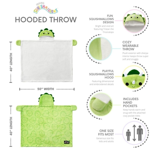 NWT❤️‍🔥Last 1! Squishmallows "Tristan"  Stegosaurus Super Soft Hooded Throw❤️ - Picture 4 of 9